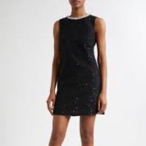 NWT Alice Olivia Dress Women's Sz 8 Black Midi 100% Silk Sequin Beaded Party -
